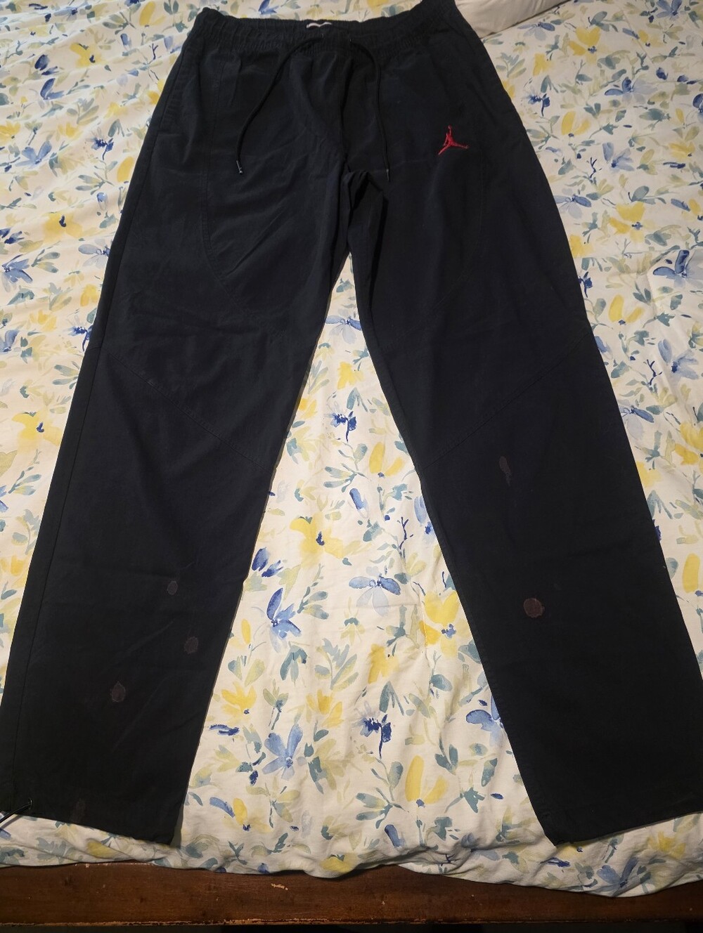 Jordan Black Track Pants Men's M with Red Jumpman Logo Drawstring Elastic Pocket